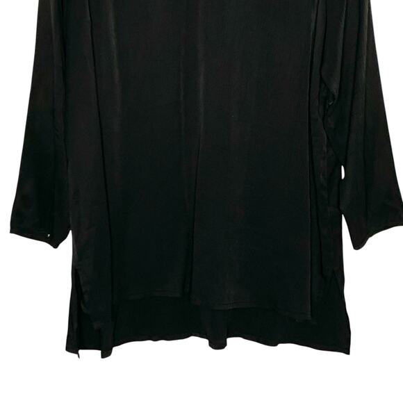 Eileen Fisher L Black Textured Cupro Round Neck Top Easy Fit Long Length - Picture 5 of 9